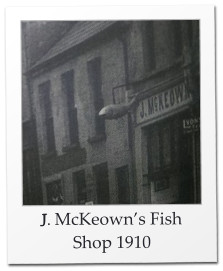 The original open fronted shop in 1910 in what used to be known as Ballymagee Street, which became known as the High Street in 1926.